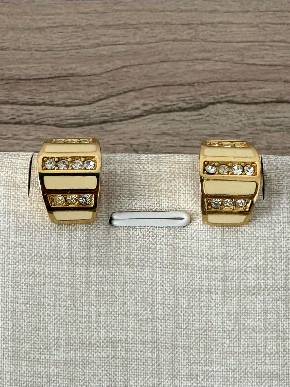 Dior vintage Gold Tone Enamel Crystal Huggie Earrings
